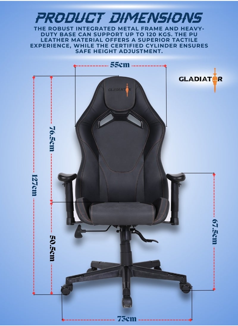 Multifunction High Quality Ergonomic Swivel Adjustable Height Gaming Chair Office Chair Leather High Back Reclining Function Ergonomic Design Comfortable Neck and Lumber Support Armrest Headrest Computer Chair for Home Office 73x127 cm