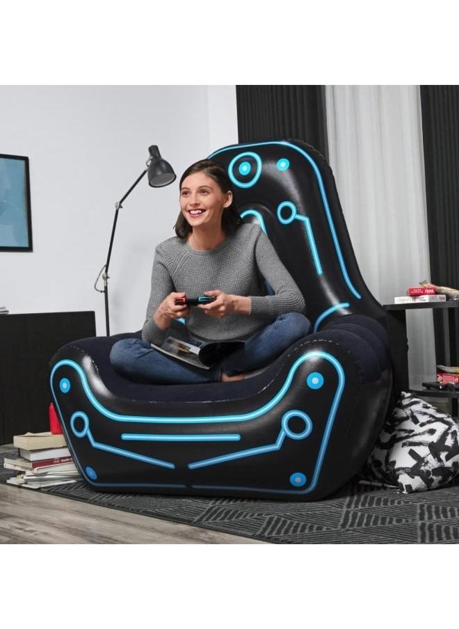 Inflatable Gaming Chair with Comfortable Backrest and Oversized Armrests for Lounging Mesh Pocket for Video Game Controller Storage