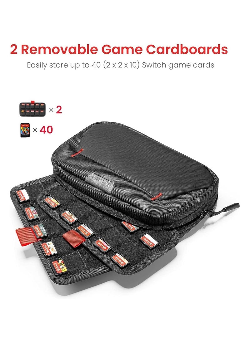 tomtoc Switch Game Bag with 2 Cardboards (40 Cartridge Slots) for Nintendo Switch (OLED/Lite) Game Cards, Portable Slim Soft Case with Large Capacity for Switch Joy-con Strap, Charger