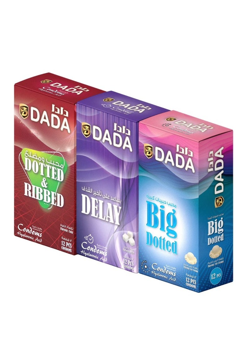 Dada Condoms Big Dotted/Delay/Dotted & Ribbed 12's