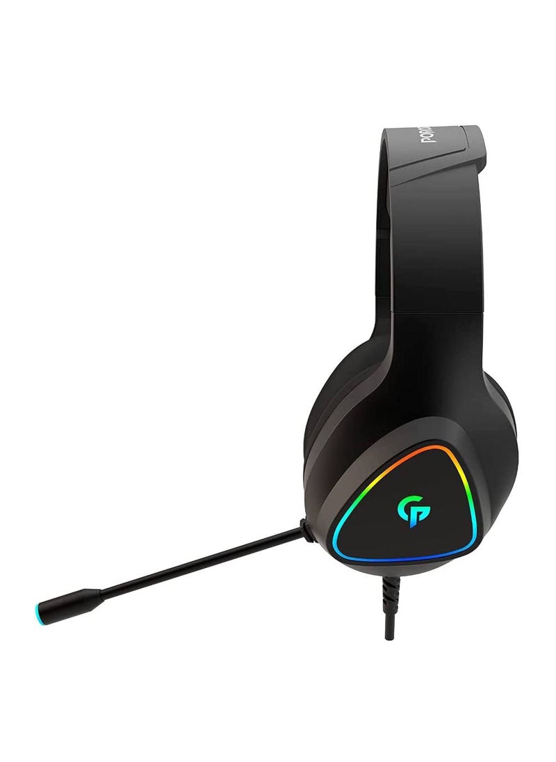 Wired Gaming Headset with Noise Cancelling Mic, 2.1m Cable Length 3D Dimensional HD Sound, RGB Breathing Light Gaming Headset, 3.5mm Dual Audio Jack, 50mm Large Speaker Unit, Lightweight - Black