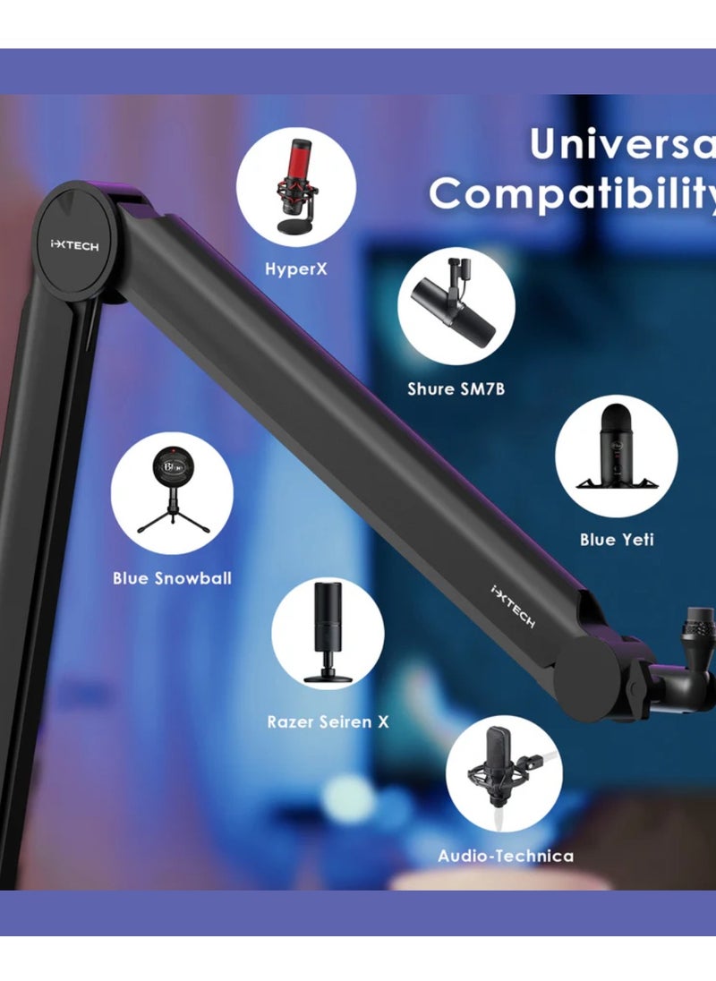 Valiant Boom Arm MI03 Adjustable 360° Rotatable Microphone Sturdy Stainless Steel Mic Desk Mic Stand Table Stand Foldable Scissor Stable Mount Arms Microphone Stand For Radio Studio, Podcast, Gaming