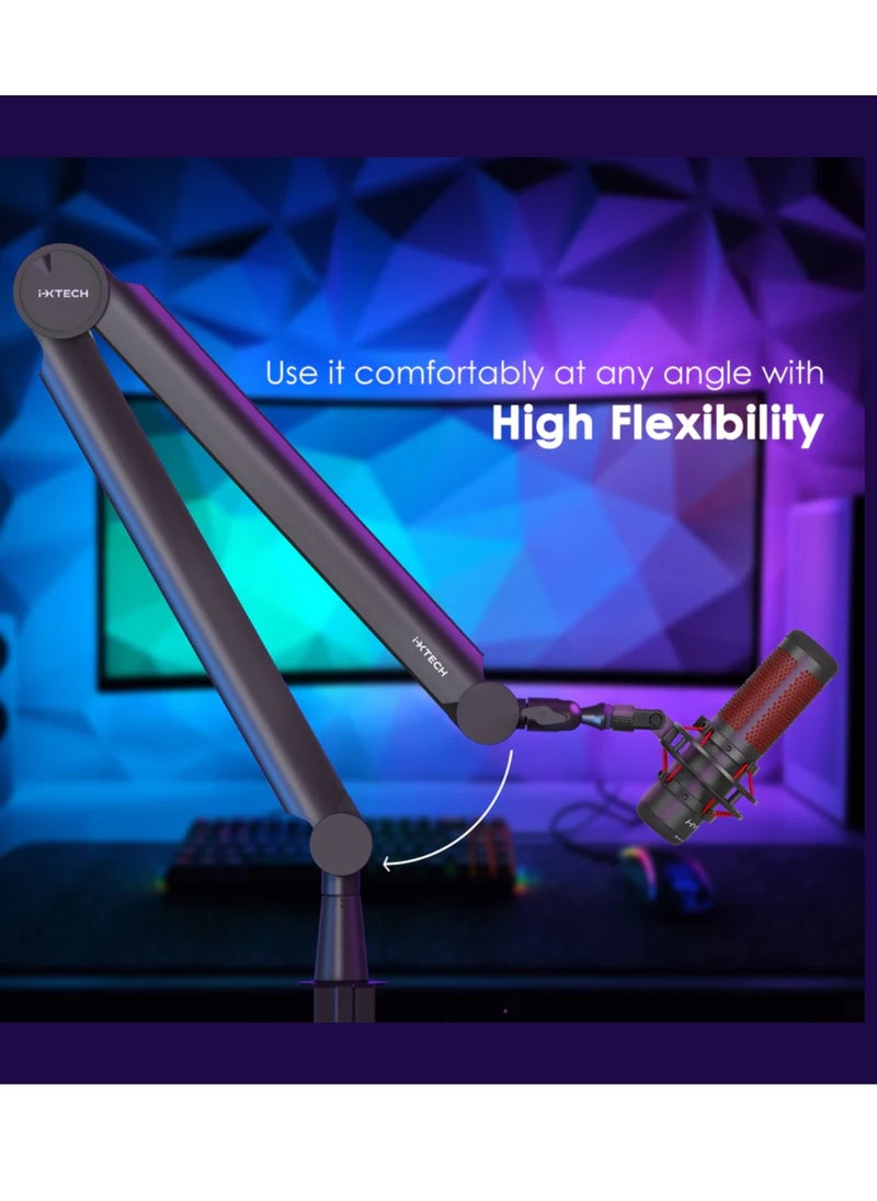 Valiant Boom Arm MI03 Adjustable 360° Rotatable Microphone Sturdy Stainless Steel Mic Desk Mic Stand Table Stand Foldable Scissor Stable Mount Arms Microphone Stand For Radio Studio, Podcast, Gaming