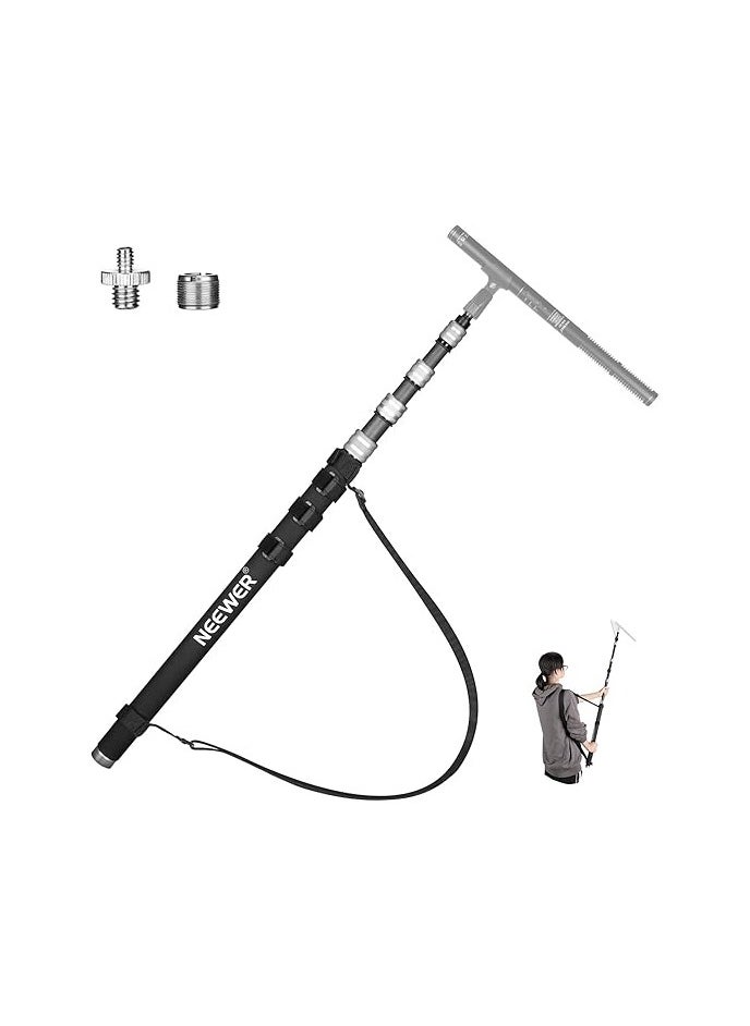 NEEWER Upgraded Microphone Boom Pole, 9.8ft/300cm Telescopic Carbon Fiber Mic Boom Arm with 5 Sections, 1/4” 3/8” 5/8” Screw Adapters, Cable Straps, Shoulder Strap & Storage Bag, MS-300C