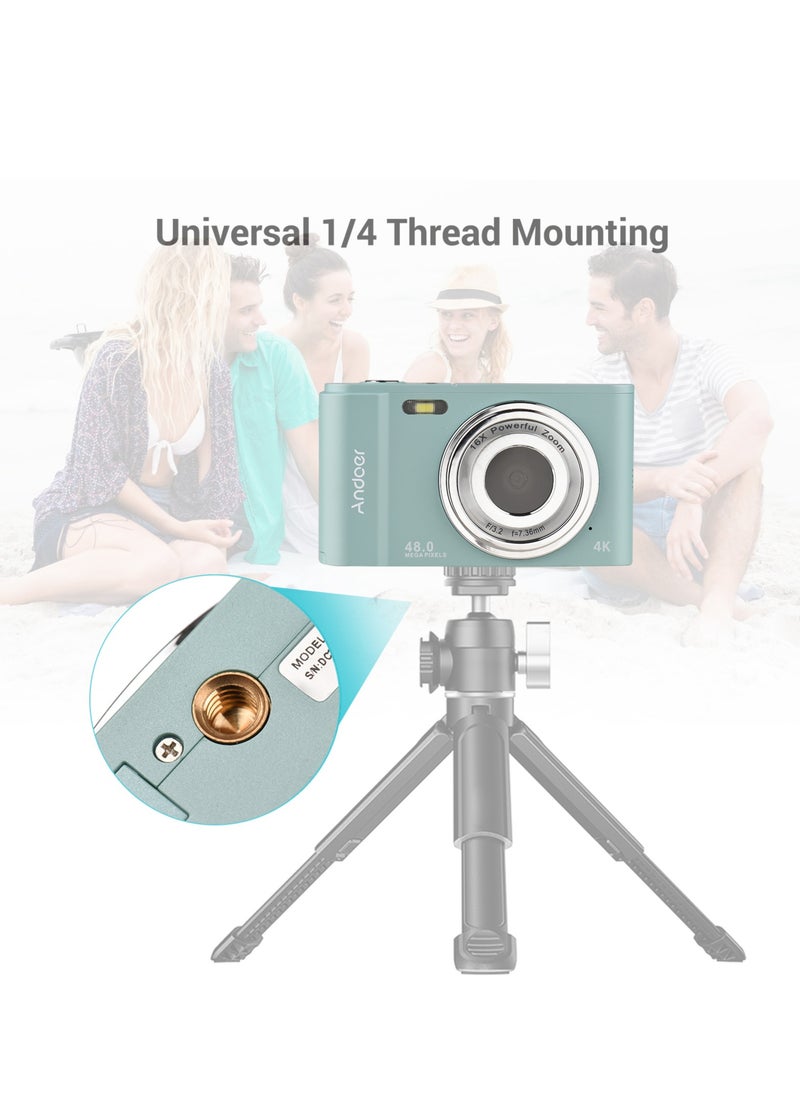 Portable Digital Camera 48MP 2.7K 2.88-inch IPS Screen 16X Zoom Auto Focus Self-Timer 128GB Extended Memory Face Detection Anti-shaking with 2pcs Batteries Hand Strap Carry Pouch