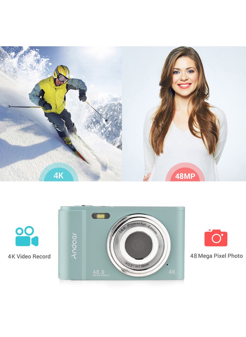 Portable Digital Camera 48MP 2.7K 2.88-inch IPS Screen 16X Zoom Auto Focus Self-Timer 128GB Extended Memory Face Detection Anti-shaking with 2pcs Batteries Hand Strap Carry Pouch