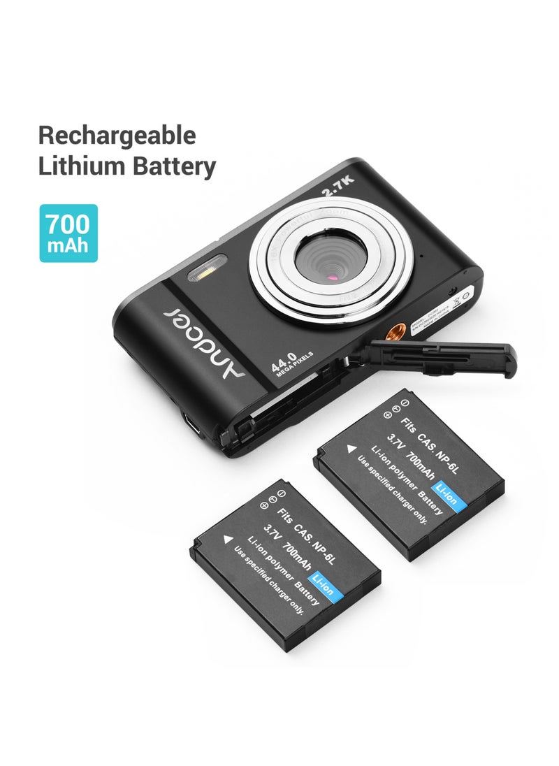 Mini Digital Camera 44MP 2.7K 2.88-inch IPS Screen 16X Zoom Self-Timer 128GB Extended Memory Face Detection Anti-shaking Built-in 2PCS Batteries Universal 1/4 Mounting with Hand Strap Carry Pouch