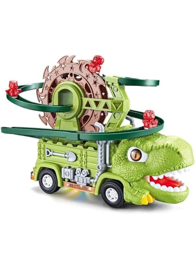 2 in 1 Dinosaur Slide Toy Set, Triceratops Sliding Track Toy Set Tyrannosaurus Automatic Slide Down Toy Dinosaur Truck Toy Dino Ferris Wheel Toy Dino Race Track Toy (Tyrannosaurus)