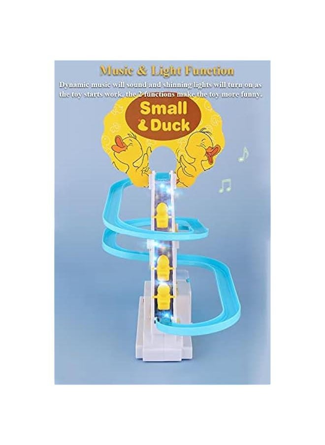 Duck Slide Toy Set, Funny Automatic Stair-Climbing Ducklings Cartoon Race Track Set Little Lovely Penguins Slide Toy Escalator Toy with Lights and Music (Duck)