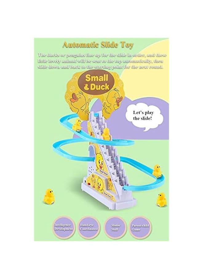 Duck Slide Toy Set, Funny Automatic Stair-Climbing Ducklings Cartoon Race Track Set Little Lovely Penguins Slide Toy Escalator Toy with Lights and Music (Duck)