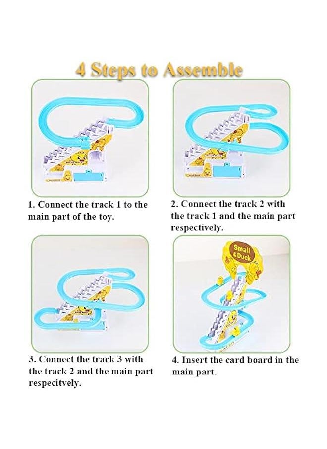 Duck Slide Toy Set, Funny Automatic Stair-Climbing Ducklings Cartoon Race Track Set Little Lovely Penguins Slide Toy Escalator Toy with Lights and Music (Duck)