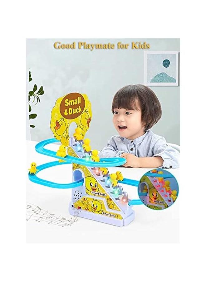 Duck Slide Toy Set, Funny Automatic Stair-Climbing Ducklings Cartoon Race Track Set Little Lovely Penguins Slide Toy Escalator Toy with Lights and Music (Duck)