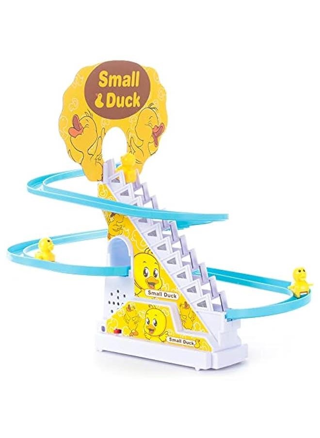 Duck Slide Toy Set, Funny Automatic Stair-Climbing Ducklings Cartoon Race Track Set Little Lovely Penguins Slide Toy Escalator Toy with Lights and Music (Duck)