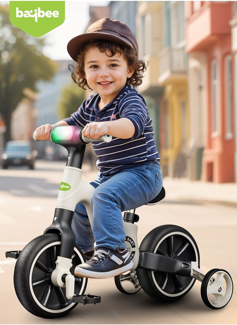 2 in 1 Convertible Baby Tricycle for Kids Smart Baby Balance Bike Kids Tricycle Cycle with Light Music Foldable Auxilary Wheels Kids Tricycle Bicycle Baby Cycle for Kids 2 to 5 Years Black