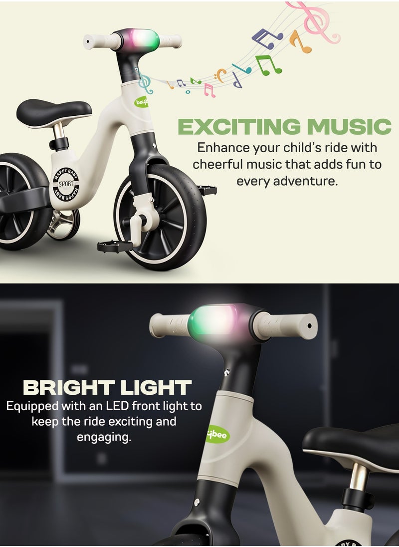 2 in 1 Convertible Baby Tricycle for Kids Smart Baby Balance Bike Kids Tricycle Cycle with Light Music Foldable Auxilary Wheels Kids Tricycle Bicycle Baby Cycle for Kids 2 to 5 Years Black