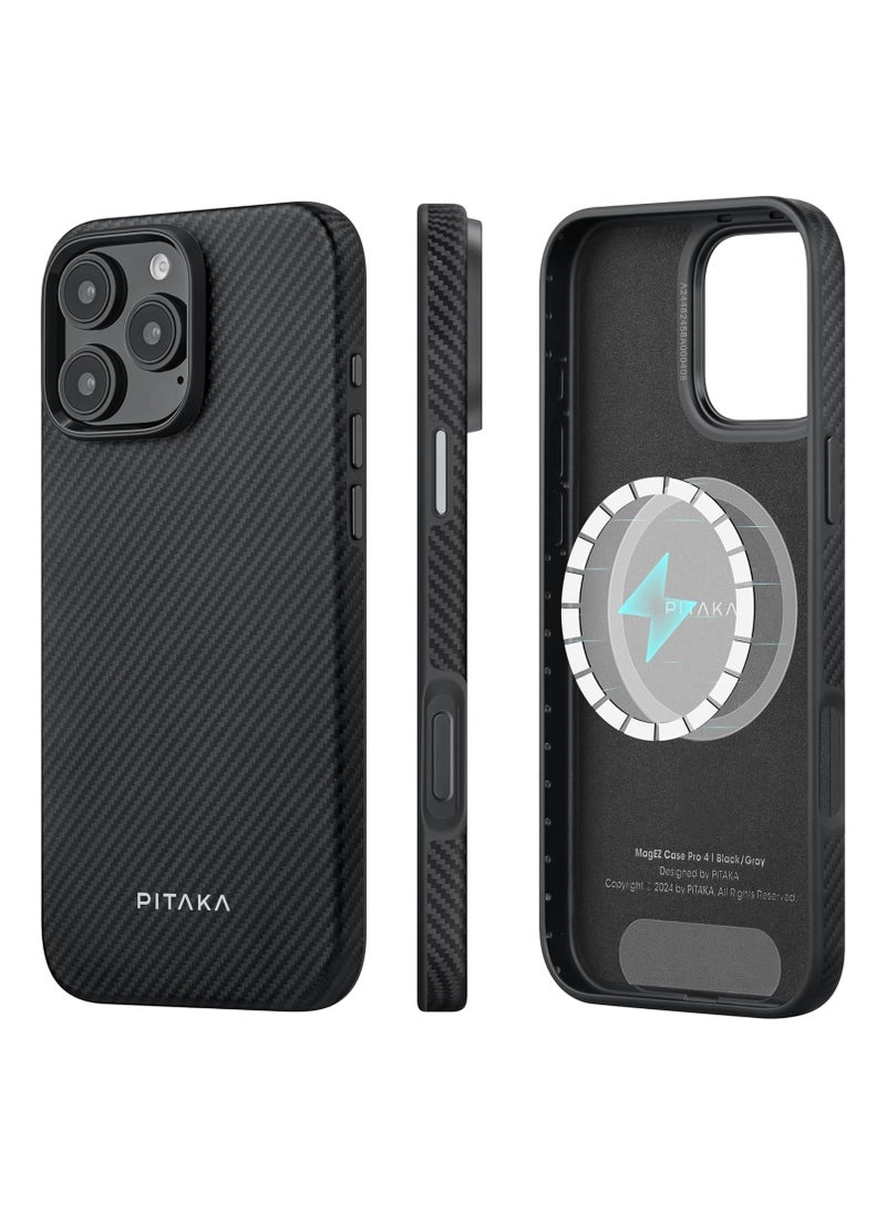 pitaka Case for iPhone 16 Pro Max Compatible with MagSafe, Shockproof Case for iPhone 16 Pro Max, 600D Aramid Fiber and TPU Combined Grade Protective Case-Black/Grey (Twill)