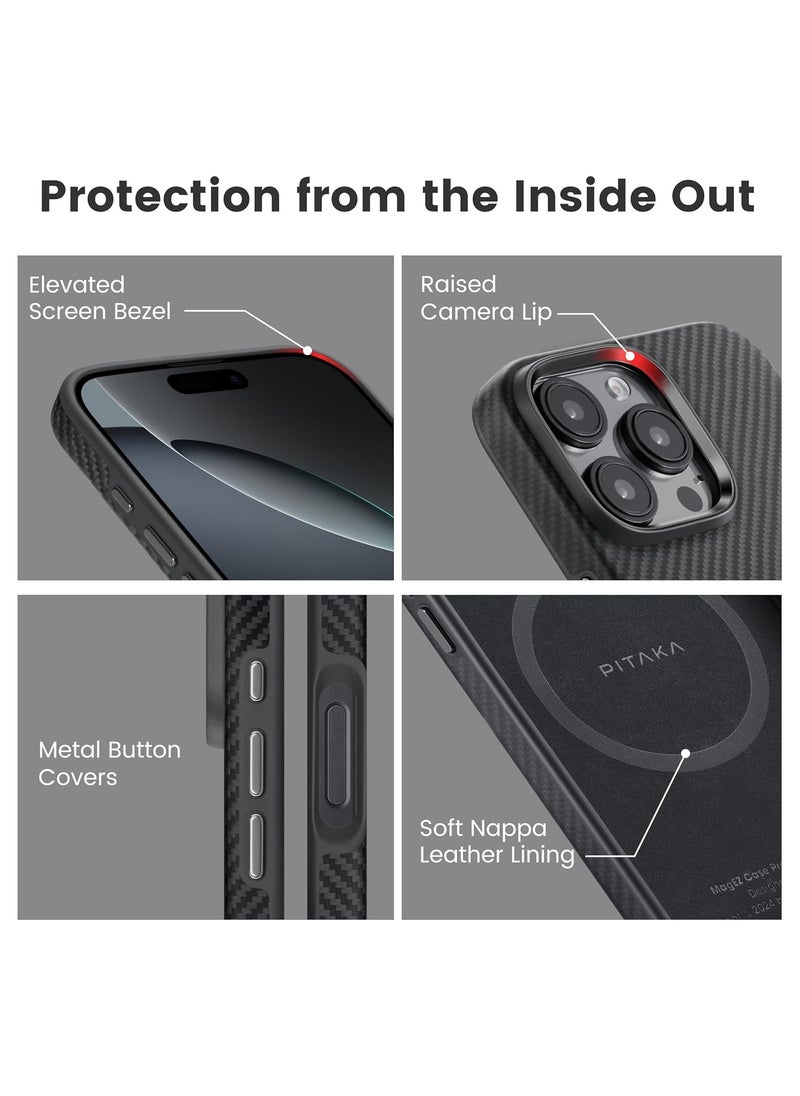 pitaka Case for iPhone 16 Pro Max Compatible with MagSafe, Shockproof Case for iPhone 16 Pro Max, 600D Aramid Fiber and TPU Combined Grade Protective Case-Black/Grey (Twill)