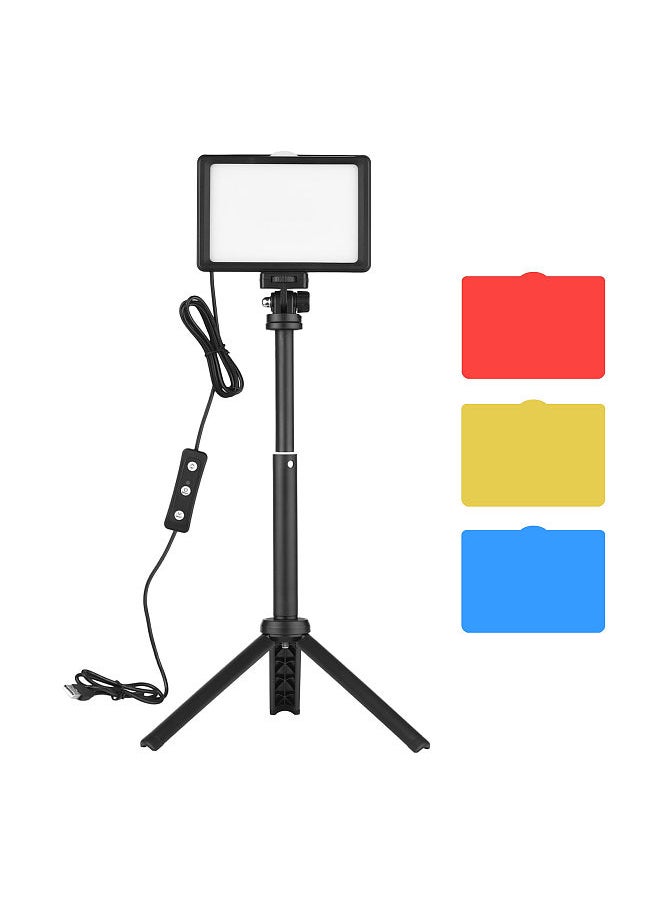 USB Video Conference Lighting Kit with 1 * LED Video Light 5600K Dimmable + 1 * Desktop Tripod + 1 * 180° Rotatable Mounting Adapter + 4 * Color Filters(Red/Yellow/Blue/White)