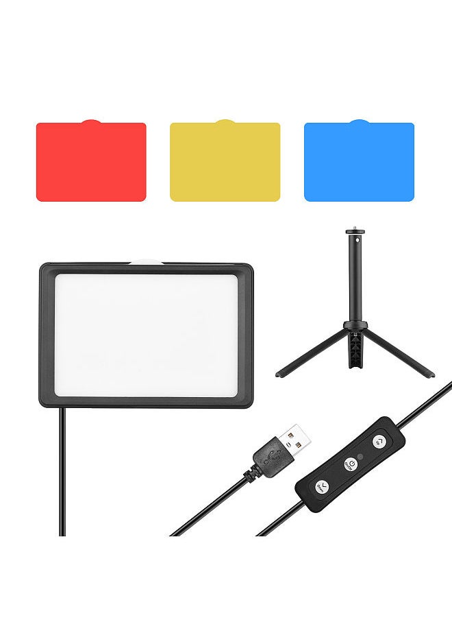 USB Video Conference Lighting Kit with 1 * LED Video Light 5600K Dimmable + 1 * Desktop Tripod + 1 * 180° Rotatable Mounting Adapter + 4 * Color Filters(Red/Yellow/Blue/White)