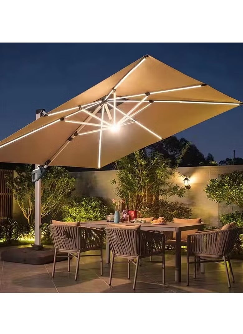 Double Layer Solar Led Bar Patio Umbrella Cantilever Canopy Heavy Duty Sunshade Waterproof Canopy with UV Protection Umbrella With Parasol Base For Garden Pool Balcony