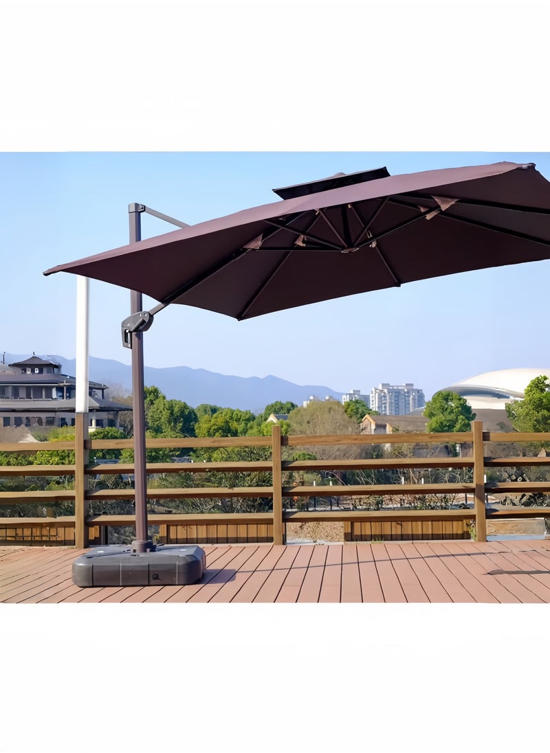 Double Layer Solar Led Bar Patio Umbrella Cantilever Canopy Heavy Duty Sunshade Waterproof Canopy with UV Protection Umbrella With Parasol Base For Garden Pool Balcony