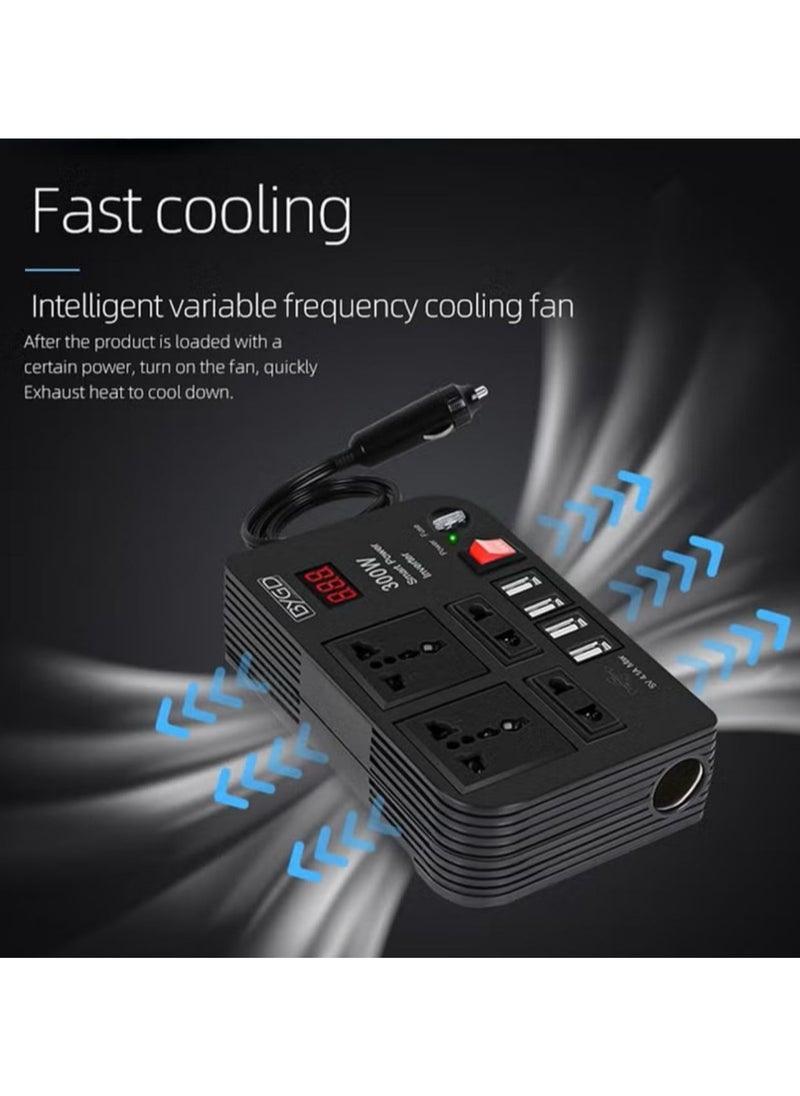 300W Car Power Inverter DC 12V/24V to 220V AC with 4 USB Ports Fast Charging with 2 Universal Sockets with Multifunctional LED Display Photovoltaic Inverter