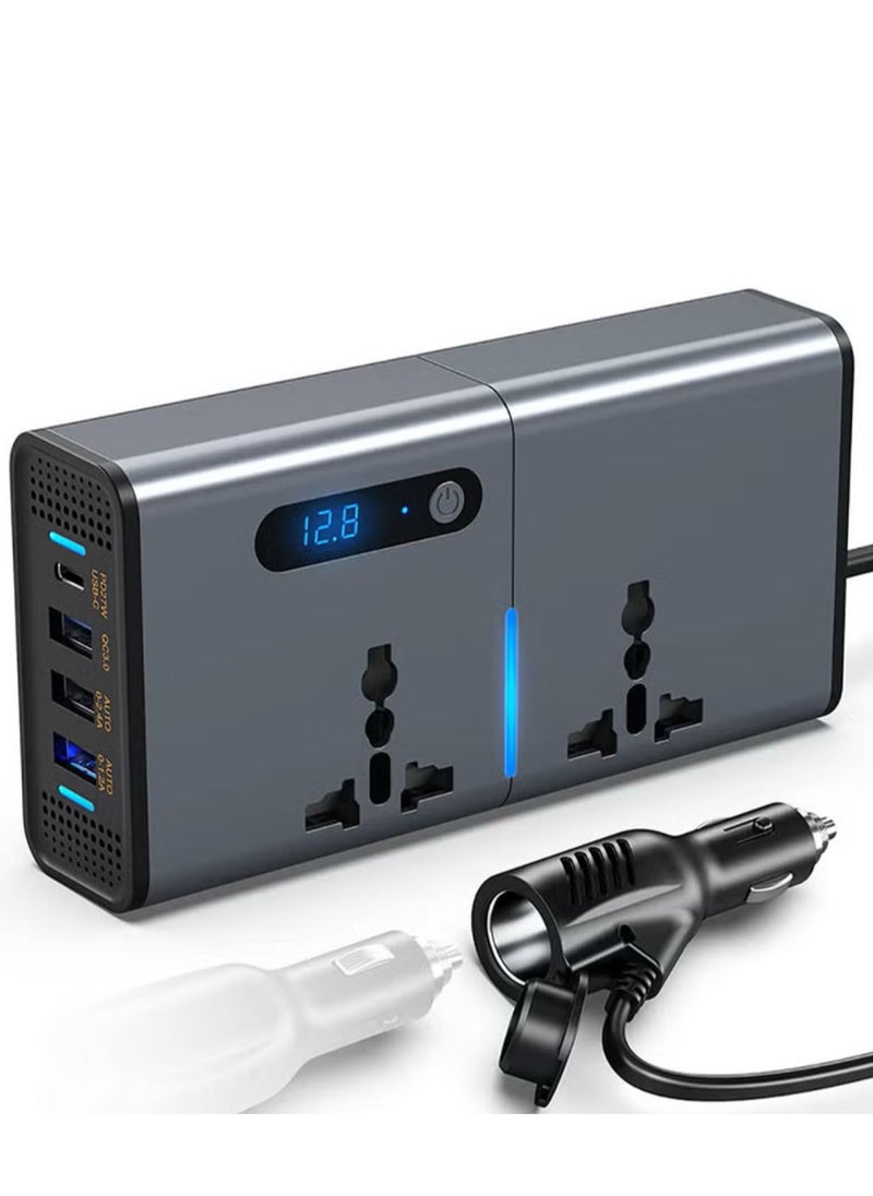 200W Car Power Inverter, DC 12/24V to 220V AC Car Inverter,3 USB 1 Type-C Ports Charger Adapter Car Plug Converter with Switch and Current LED Screen,Suitable for Car, Truck