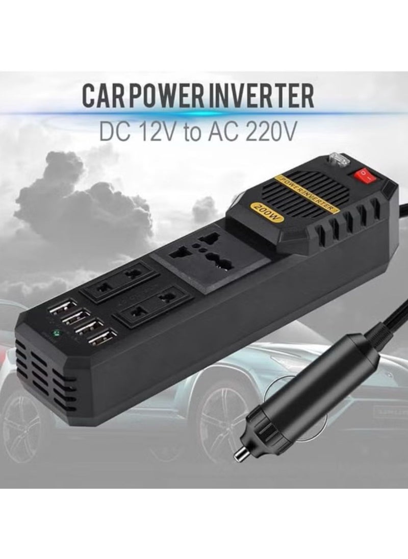 Car Power Inverter 200W DC 12V to AC 220V Car Power Inverter with 4 USB Ports Multi-Protection Car Charger Adapter