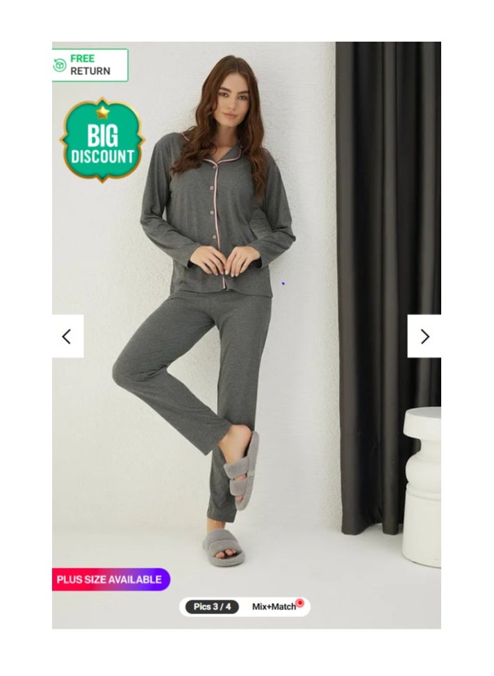 Buttoned Pajama Set for Comfort and Style