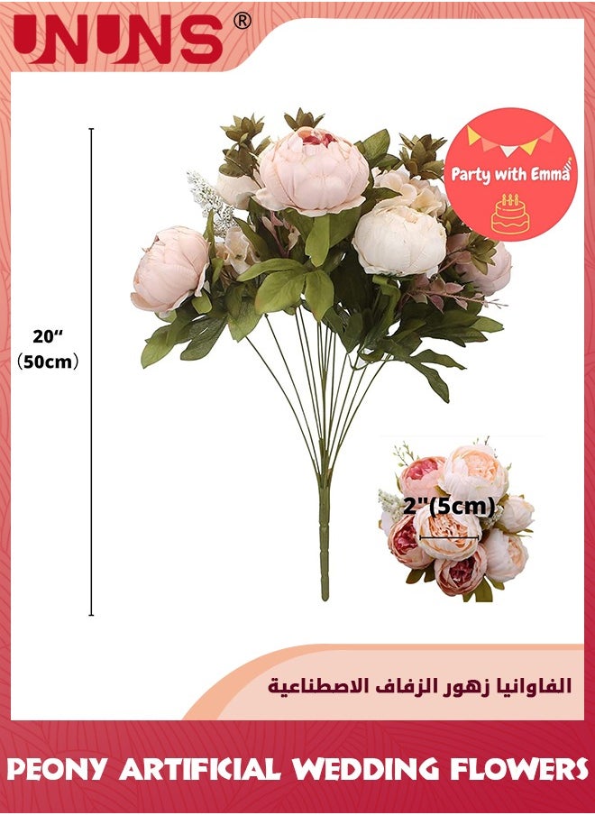 Artificial Flowers Bouquet,Fake Flowers Vintage Artificial Peony,Table Decoration Arrangement Bouquet For Home Office Vintage  Wedding Party Decor Gift Wrapping,Light Pink