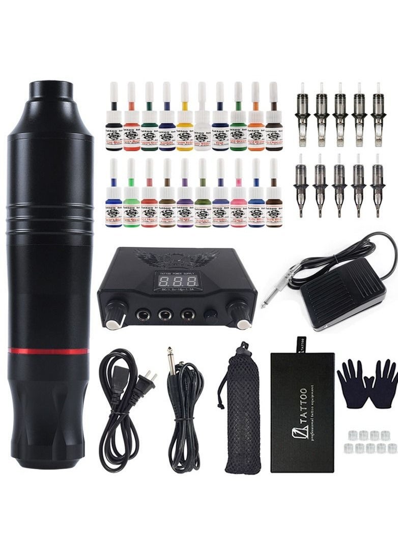 Tattoo Pen Kit Rotary Tattoo Machine Kit with Power Supply and Tattoo Cartridge Needles Complete Tattoo Kit for Beginners