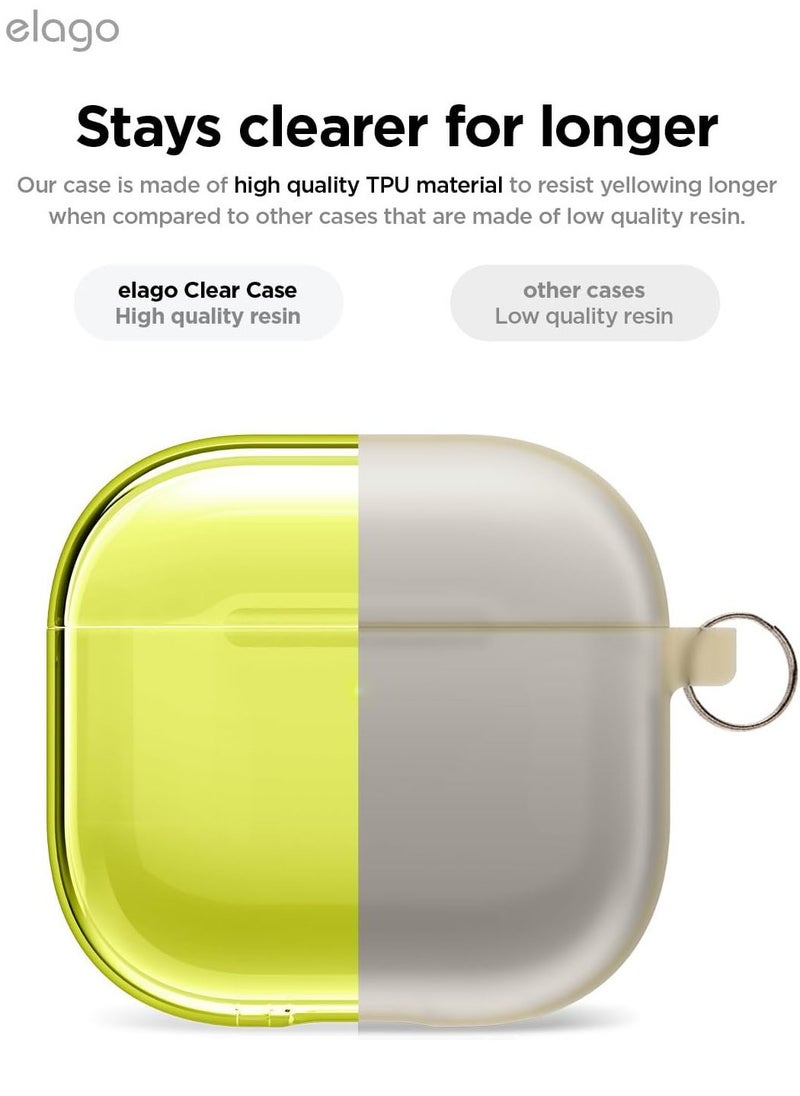 elago Clear Hang compatible with AirPods 4 case cover (2024) with Carabiner - Neon Yellow