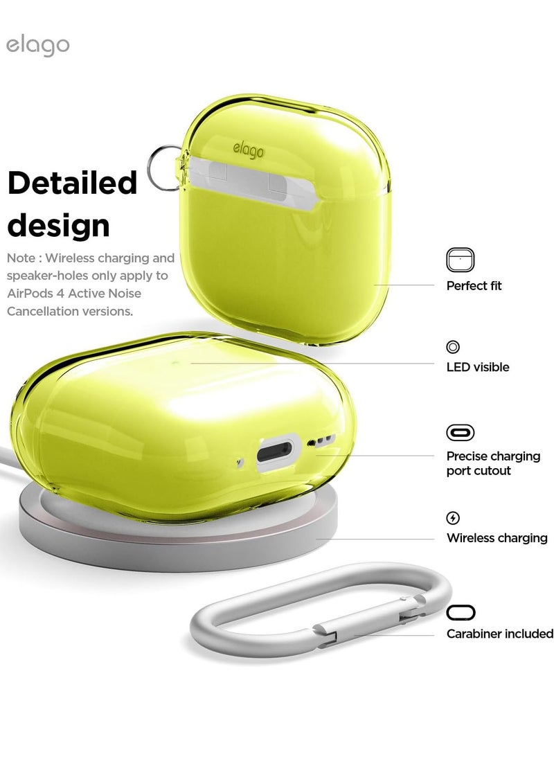 elago Clear Hang compatible with AirPods 4 case cover (2024) with Carabiner - Neon Yellow