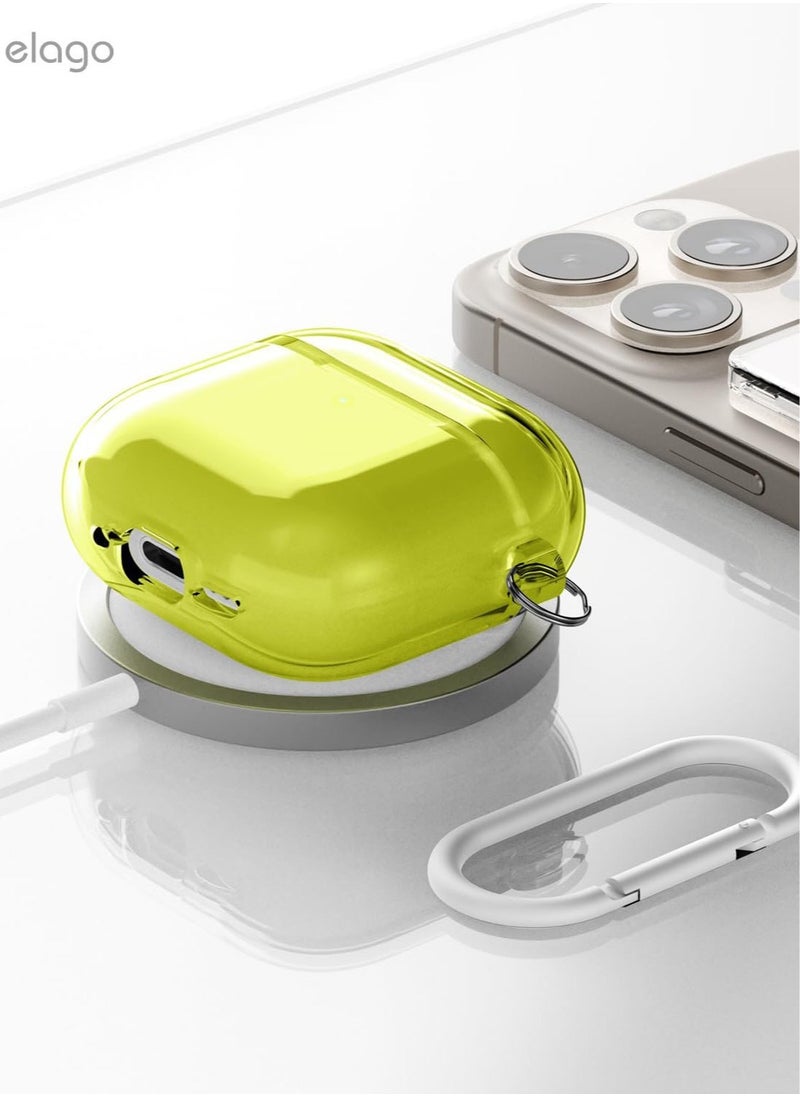 elago Clear Hang compatible with AirPods 4 case cover (2024) with Carabiner - Neon Yellow