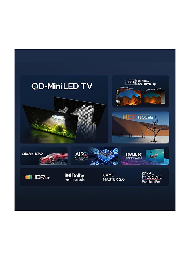 65 Inch TV 4K QD-Mini LED Smart Google TV Game Master 2.0 Dolby Vision IQ-Atmos HDR 1300 Nits Peak IMAX Enhanced 144HZ VRR - (2023 Model) 65C755 Black