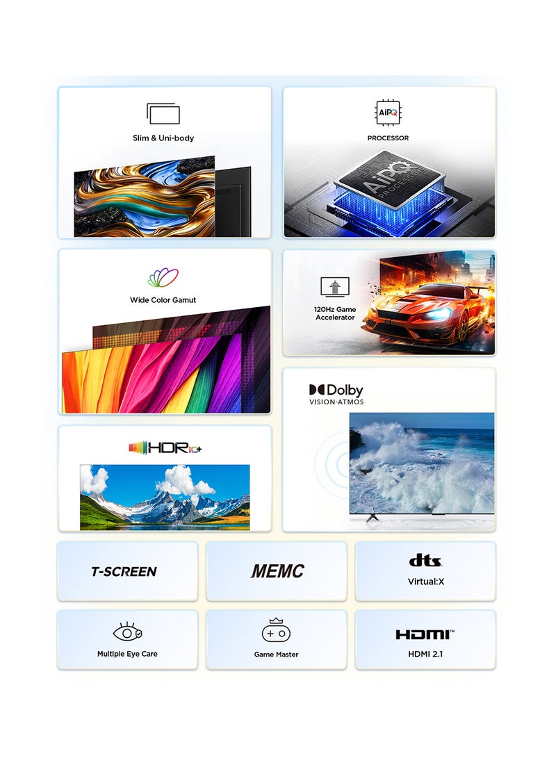 Television 65 Inch Smart TV, Google TV, 4K UHD, 60Hz MEMC, 120Hz VRR, DLG 120Hz, Dolby Vision Atmos, HDR10+, DTS Virtual X, Wide Color Gamut, Slim & Unibody Brushed Titanium (2024) 65P755 Black