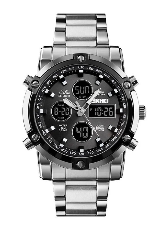 SKMEI Mens Wrist Watch, Waterproof Military Analog Digital Watches with LED Multi Time Chronograph, Stainless Steel Business Watches for Men