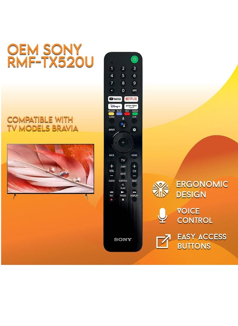 NEW RMF-TX520U Remote Control for Sony Bravia – Compatible with KD-43X80J, XR-50X90J, XR-55A80J u0026 More – Includes Netflix, Disney+, Prime Video, YouTube ons