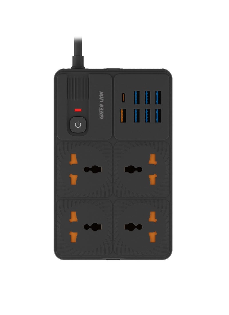 Power Socket GL-PS8A Model 4 AC Socket + 7 USB-A + 1 USB-C 3250W / ABS Cover Material / UK Socket / Power Button / 2M Cable Length for TV / PC / Home Cinema / Router / Video Games / Insight Printer / USB-C (PD-20W) / UK Plug with Fuse / 13A / 250V~ / 3250W Rated / Child Safe Design / 4 Safety Shutter Protection / 12 Devices Supports / Wall Mounting / Overload Protection - Black