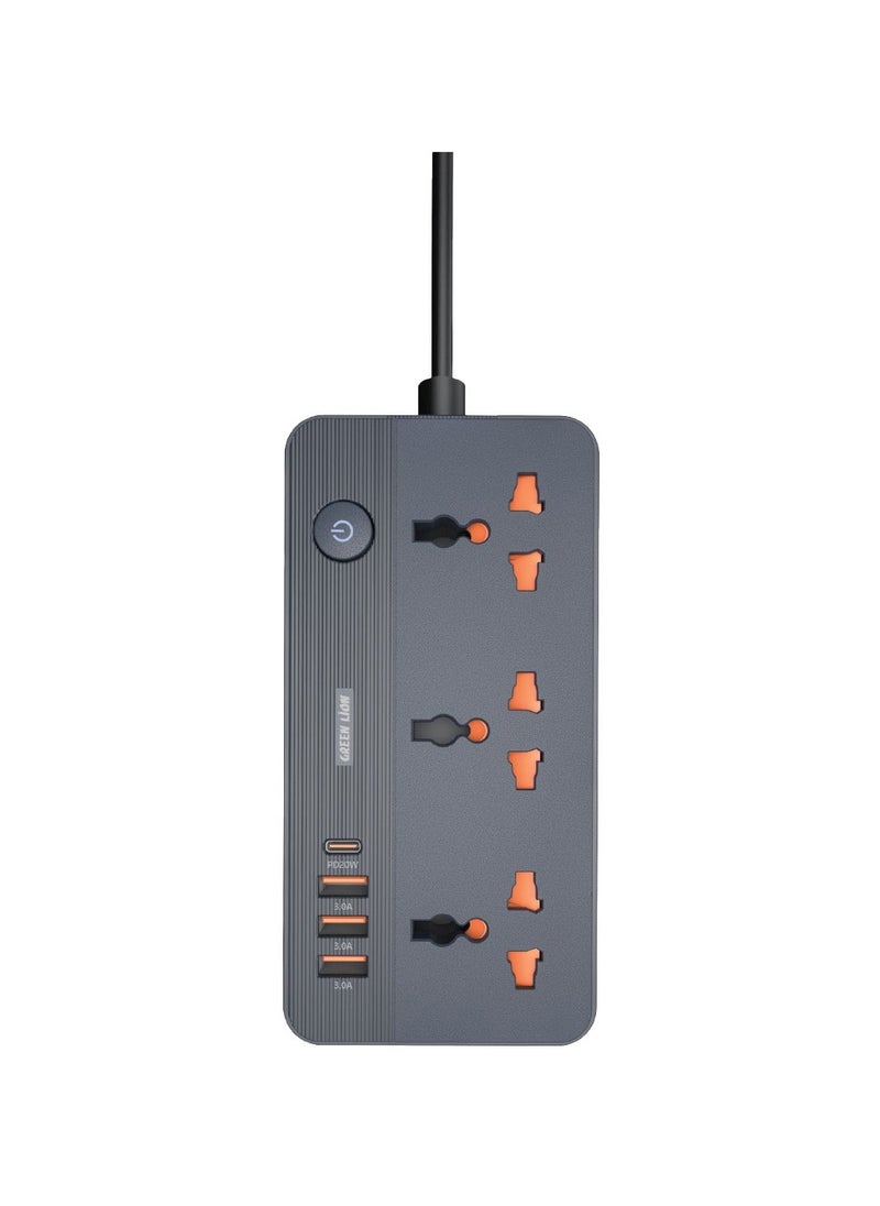 GS-200 Power Socket 2500W / 3 Universal Sockets / PD 20W Charging / Fast Charging / Overload Protection / Flame Retardant - Black