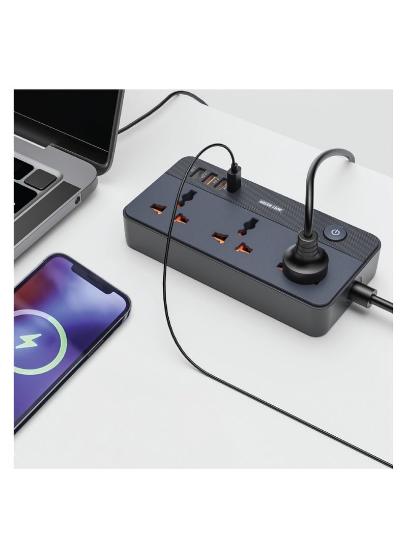 GS-200 Power Socket 2500W / 3 Universal Sockets / PD 20W Charging / Fast Charging / Overload Protection / Flame Retardant - Black