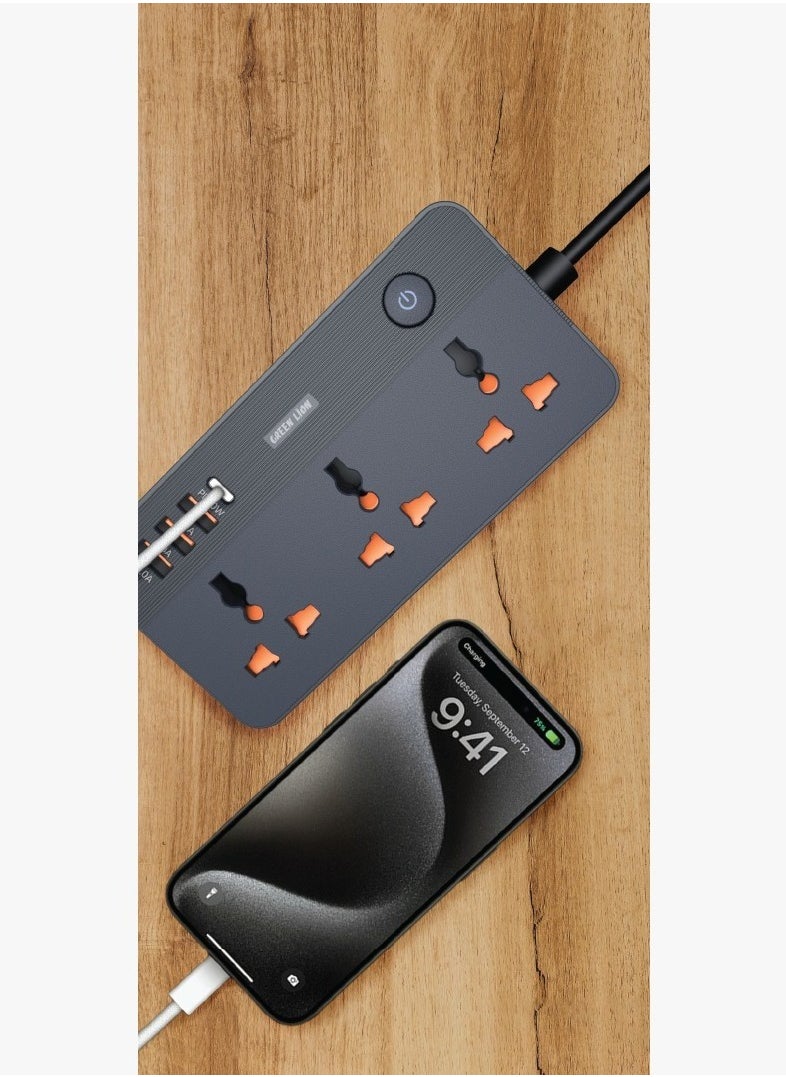 GS-200 Power Socket 2500W / 3 Universal Sockets / PD 20W Charging / Fast Charging / Overload Protection / Flame Retardant - Black