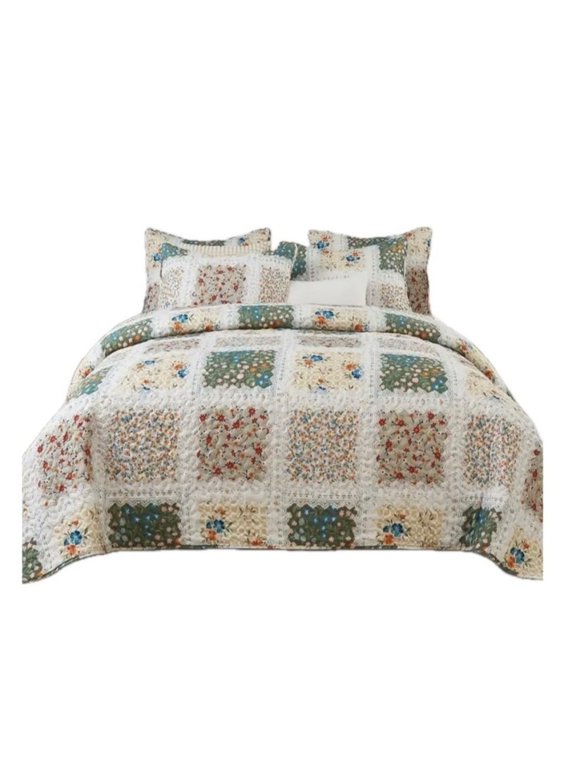 Pastoral Style Quilt Bedspread Set, 3 Pieces, Queen Size (229cm*229cm), With Pillowcases, color Green