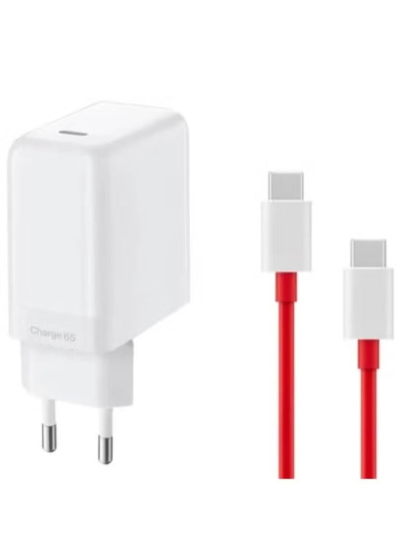 65W Charger with USB-C to USB-C Cable for OnePlus Devices, Fast Charging Adapter