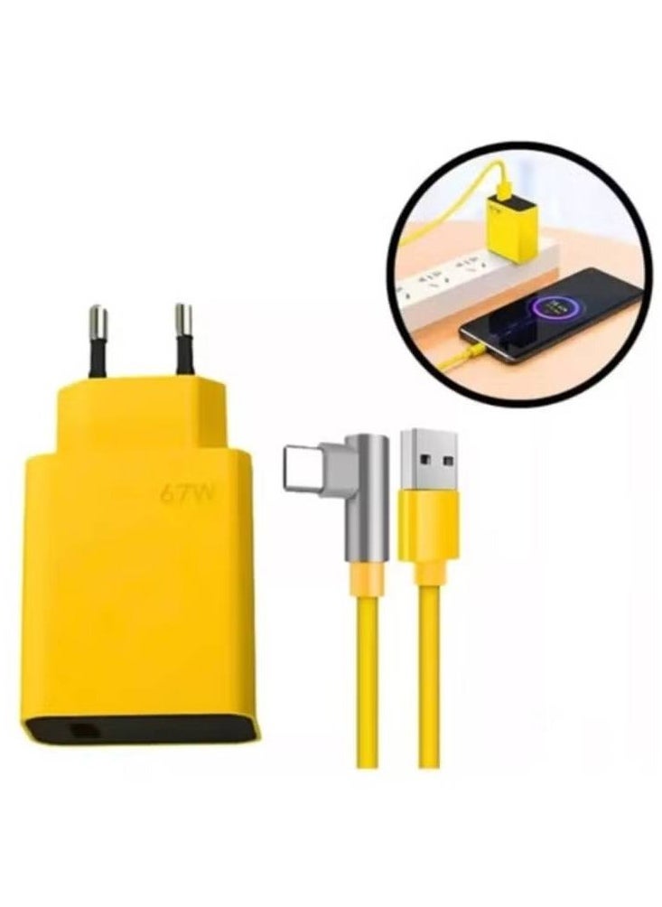 67W Fast Charging Charger Set with Type-C Cable (Yellow)