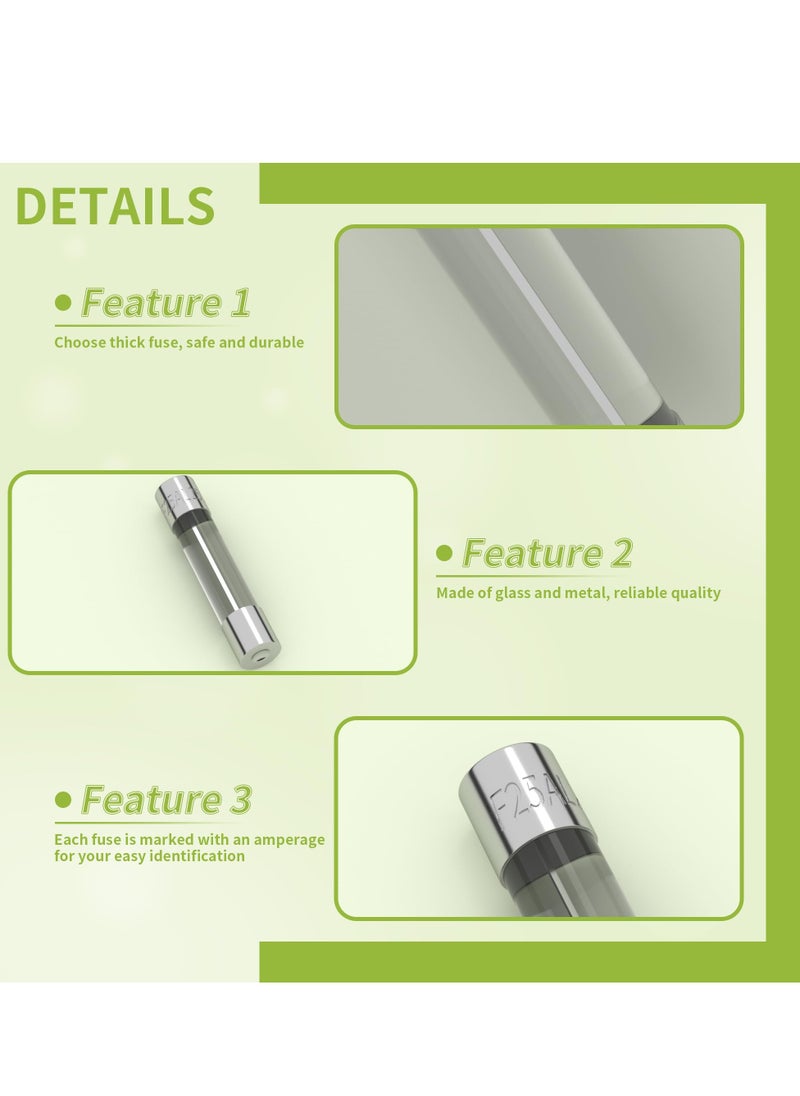 360 PCS 24 Values Fast-Blow Glass Fuses Assortment Kit, 250V 0.5A 0.63A 1A 2A 3A 4A 5A 6.3A 7A 8A 10A 15A 20A 25A 5x20mm & 6x30mm Glass Tube Fuses, Packag in a Clear Plastic Box