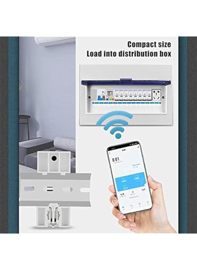 Miniature Circuit Breaker, Smart Circuit Breaker, Power Meter Switch, 2 Pole DIN Rail Mount Circuit Breaker, Energy Circuit Breaker with Metering, 85‑300V AC 63A, for TUYA