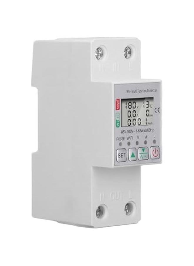 Miniature Circuit Breaker, Smart Circuit Breaker, Power Meter Switch, 2 Pole DIN Rail Mount Circuit Breaker, Energy Circuit Breaker with Metering, 85‑300V AC 63A, for TUYA