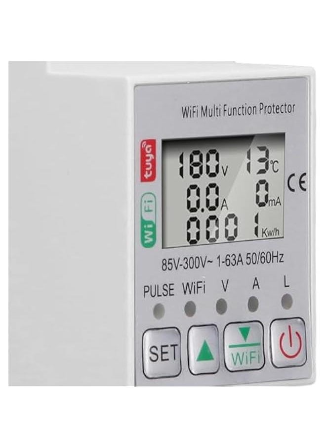 Miniature Circuit Breaker, Smart Circuit Breaker, Power Meter Switch, 2 Pole DIN Rail Mount Circuit Breaker, Energy Circuit Breaker with Metering, 85‑300V AC 63A, for TUYA