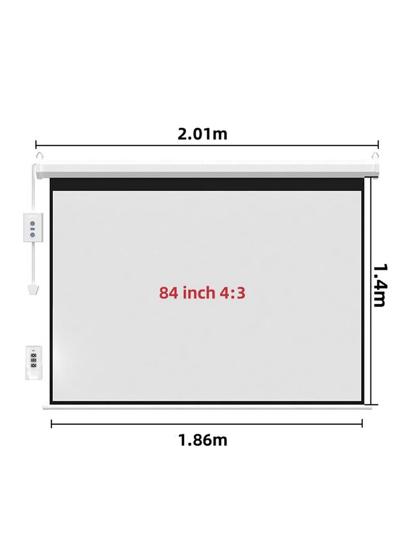 84-100-120 Inch 4:3 Wall Mount Electric Projector Screen Motorized Projection Curtain with Remote Control For Business/School/Office/Meeting